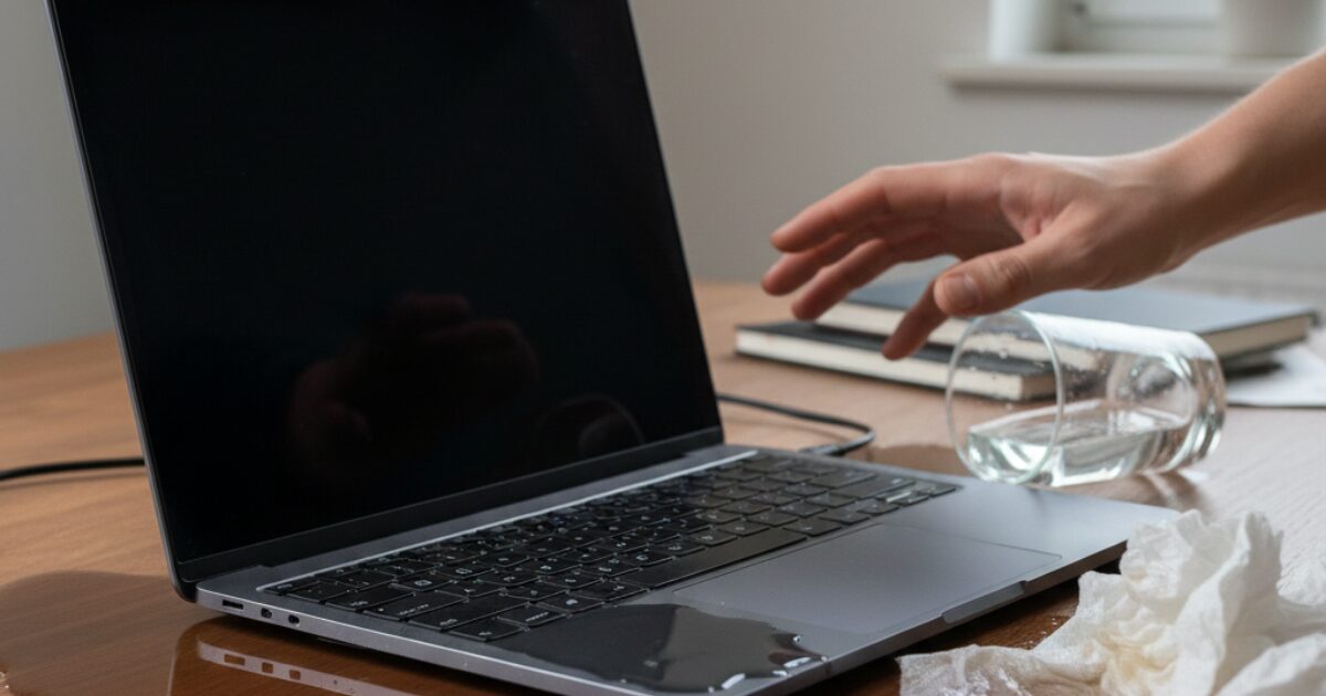 パソコンに水をこぼした！電源がつかない時の修理代は？1.5万円〜の相場と対処法