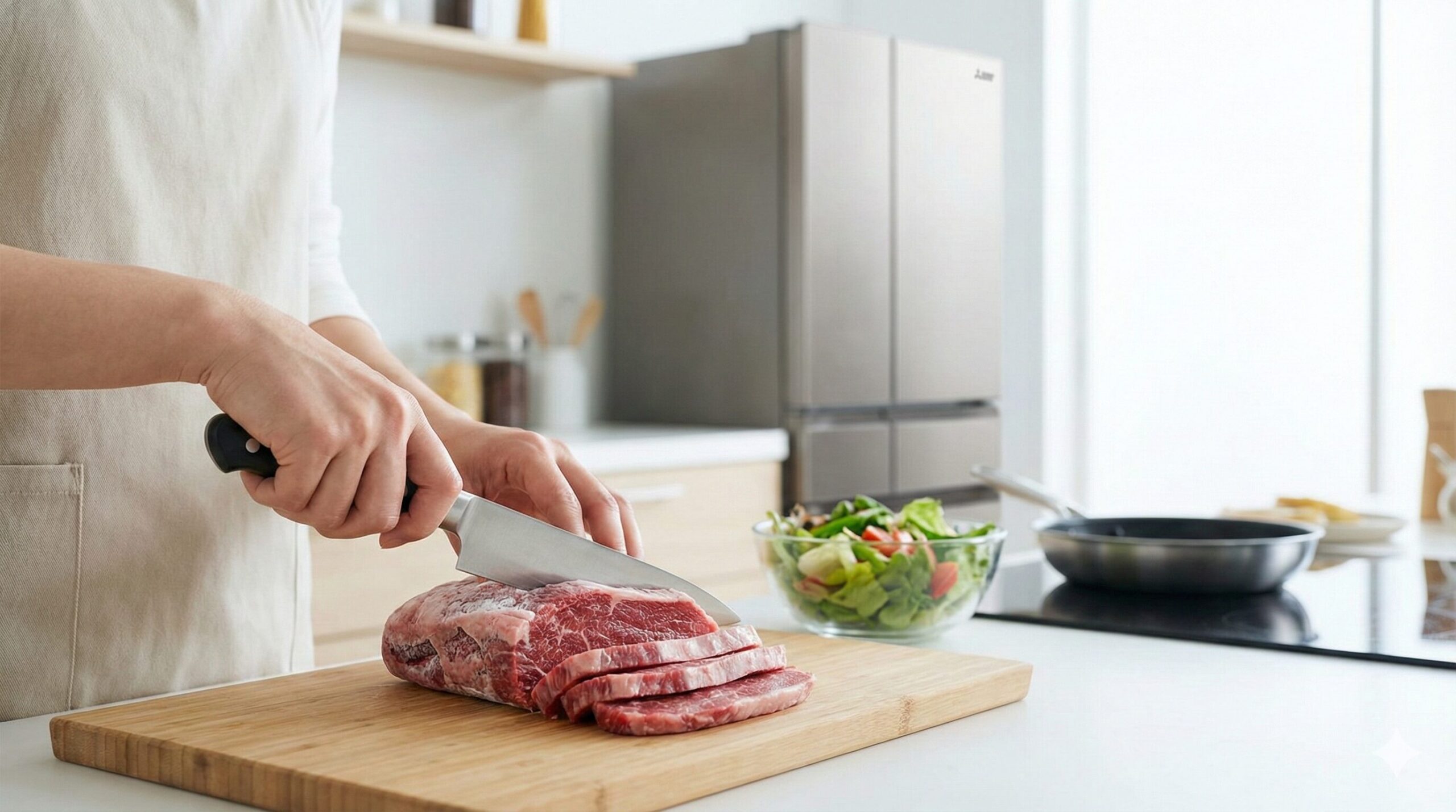 三菱電機の冷蔵庫の「切れちゃう冷凍」で肉を即調理！時短の秘訣5選