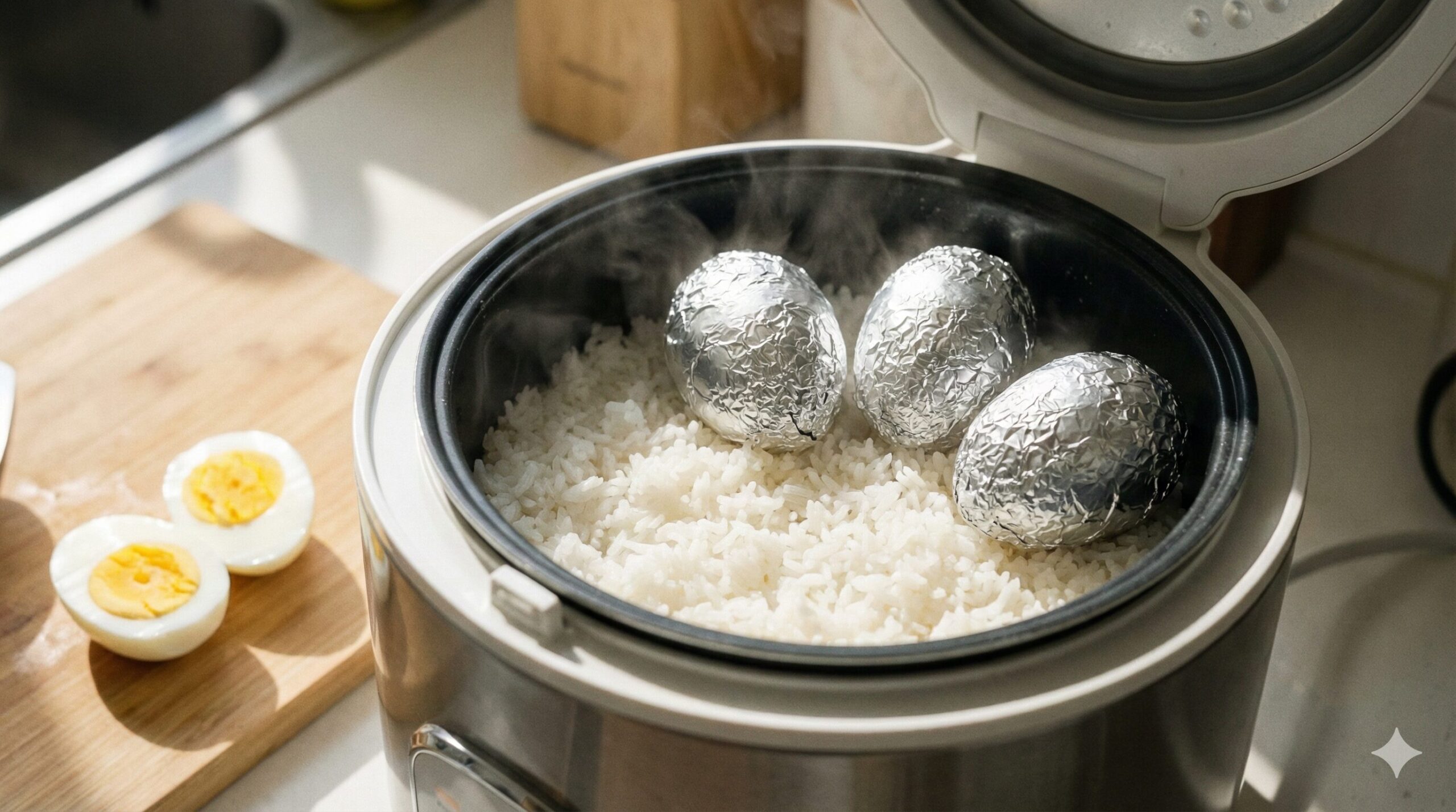炊飯器とアルミホイルでゆで卵を作る！ラップも併用して衛生的に調理する方法